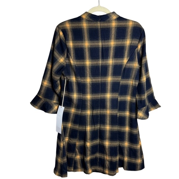 Lumiere Buffalo Plaid Printed Flare Dress Long Sleeve Size Medium Dark Academia - Picture 4 of 9